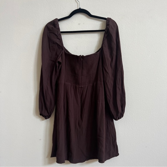 Aritzia Sunday Best Delilah Long Sleeve Brown Peasant Dress Large - Picture 3 of 3